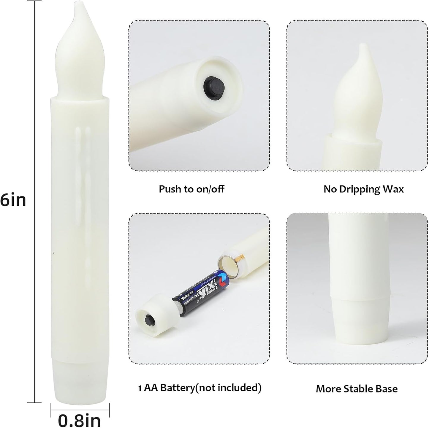 MUMCHASI 24 Packs Flameless Taper Candles Battery Operated Candlestickes Electric LED Candles Flickering Christmas Candlesticks Warm Yellow Light Party Home Decor H: 6 inches No Remote