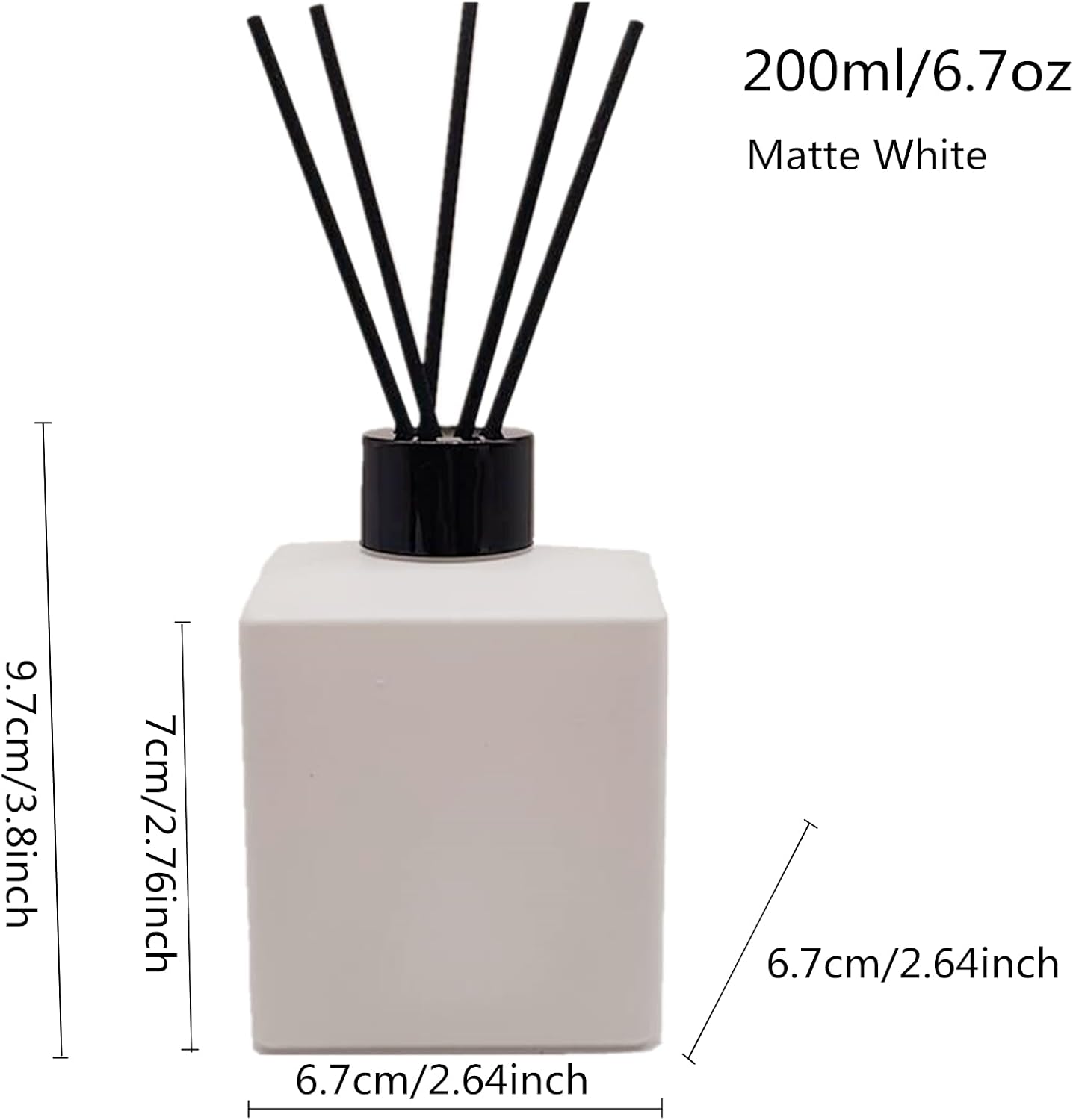 2PCS 200ml Reed Glass Diffuser Set，Essential Oil Container,6.7oz Refillable Empty Glass Bottles with Sticks,Diffuser Jars for Home Oil Fragrance Matte White (200ml Square)