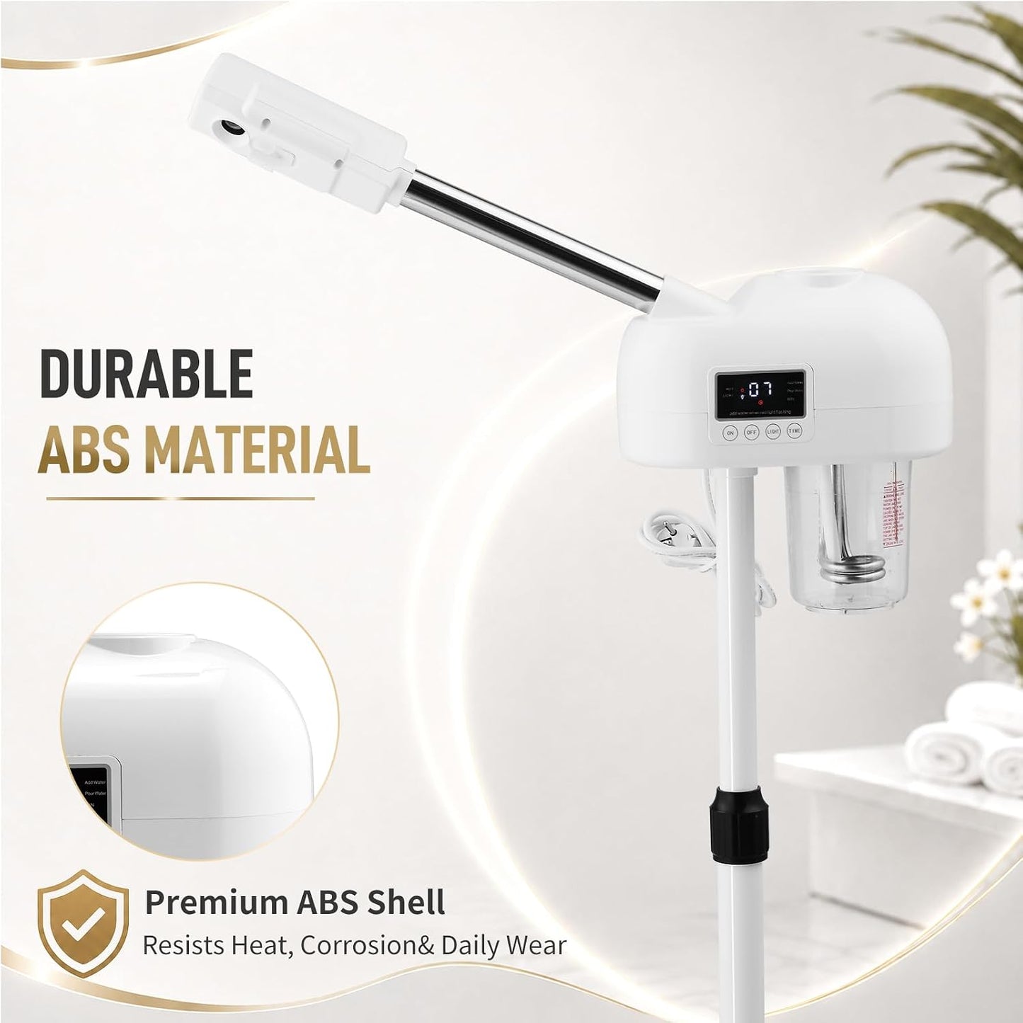 Winado Professional LCD Touch Screen Facial Steamer with Timer Function, Hot Mist Facial Vaporizer for Estheticians, Ideal for Home Beauty Spa Deep Cleansing & Skin Hydration, White
