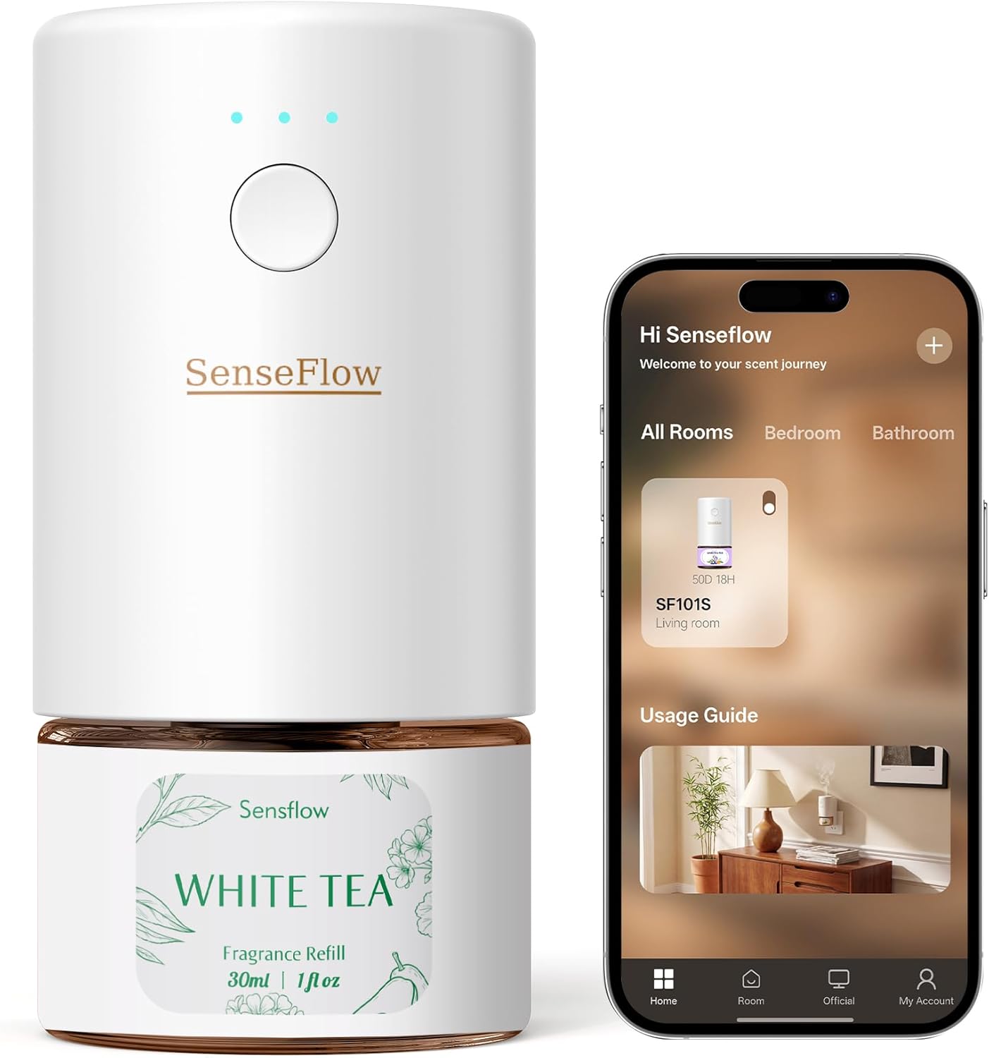 SF101S Pro Smart Plug in Air Freshener for Home, Waterless Essential Oil Diffuser, Aromatherapy Home Diffuser, 120-Day Natural Aroma Mist – Free 30ml White Tea (Espresso Brown)