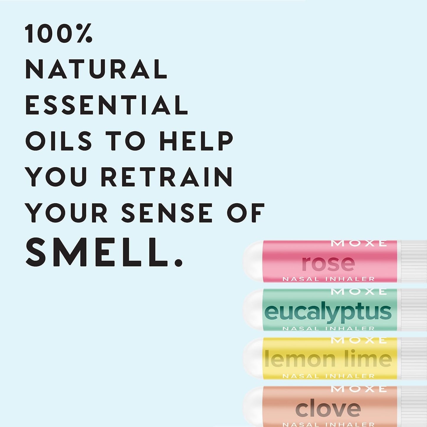 MOXE Scent Training Kit, Made in USA, 4 Essential Oils, Olfactory Regeneration, Helps Restore Sense of Scent, Natural Therapy for Anosmia, Lemon, Rose, Clove, Eucalyptus, Guidebook, Personal Log