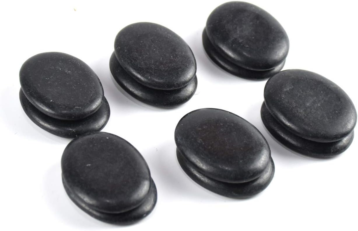 12Pcs Small Hot Massage Stones Set Natural Lava Basalt Heated Warmer Stone for Spa Massage Black 1.18 x 1.57 in(3x4cm)