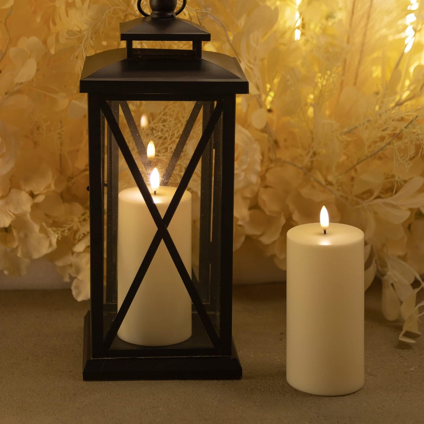 ANGELLOONG Flameless Pillar Candles with Timer, 2 Pack 3 x 6 Inch Waterproof Battery Operated Flickering LED Candle for Outdoor Wedding Table Decor
