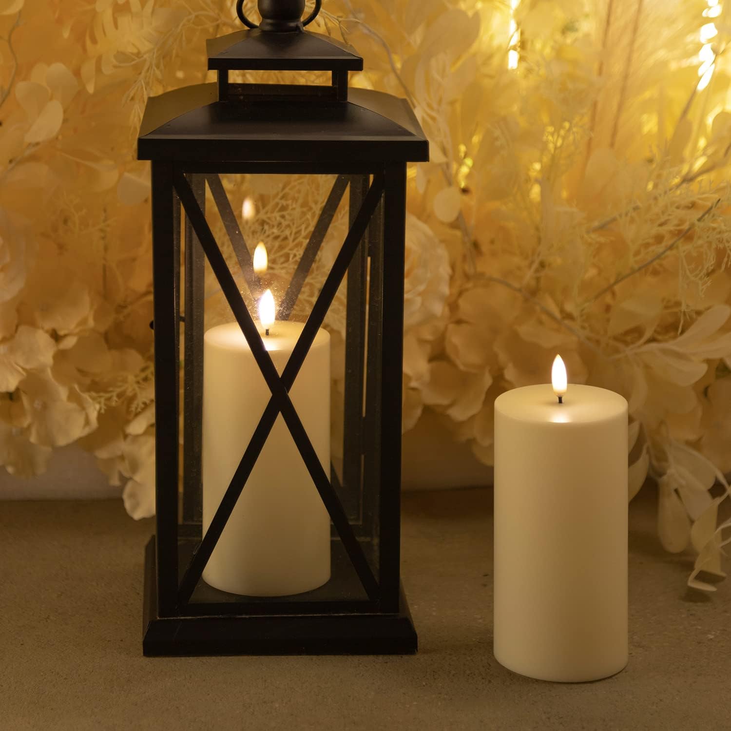 ANGELLOONG Flameless Pillar Candles with Timer, 2 Pack 3 x 6 Inch Waterproof Battery Operated Flickering LED Candle for Outdoor Wedding Table Decor