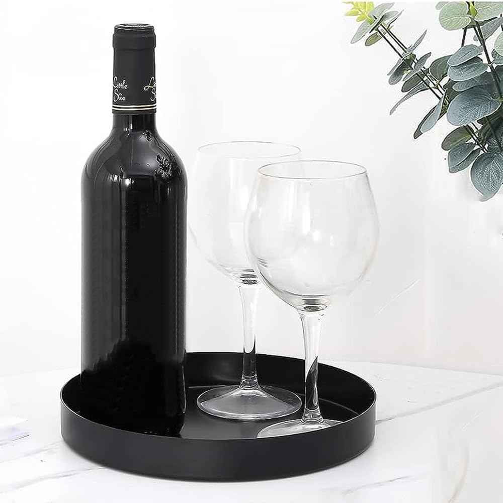 Black Round Metal Candle Holder Tray, Decorative Serving Tray for Modern Farmhouse Home Decorations (7.8")