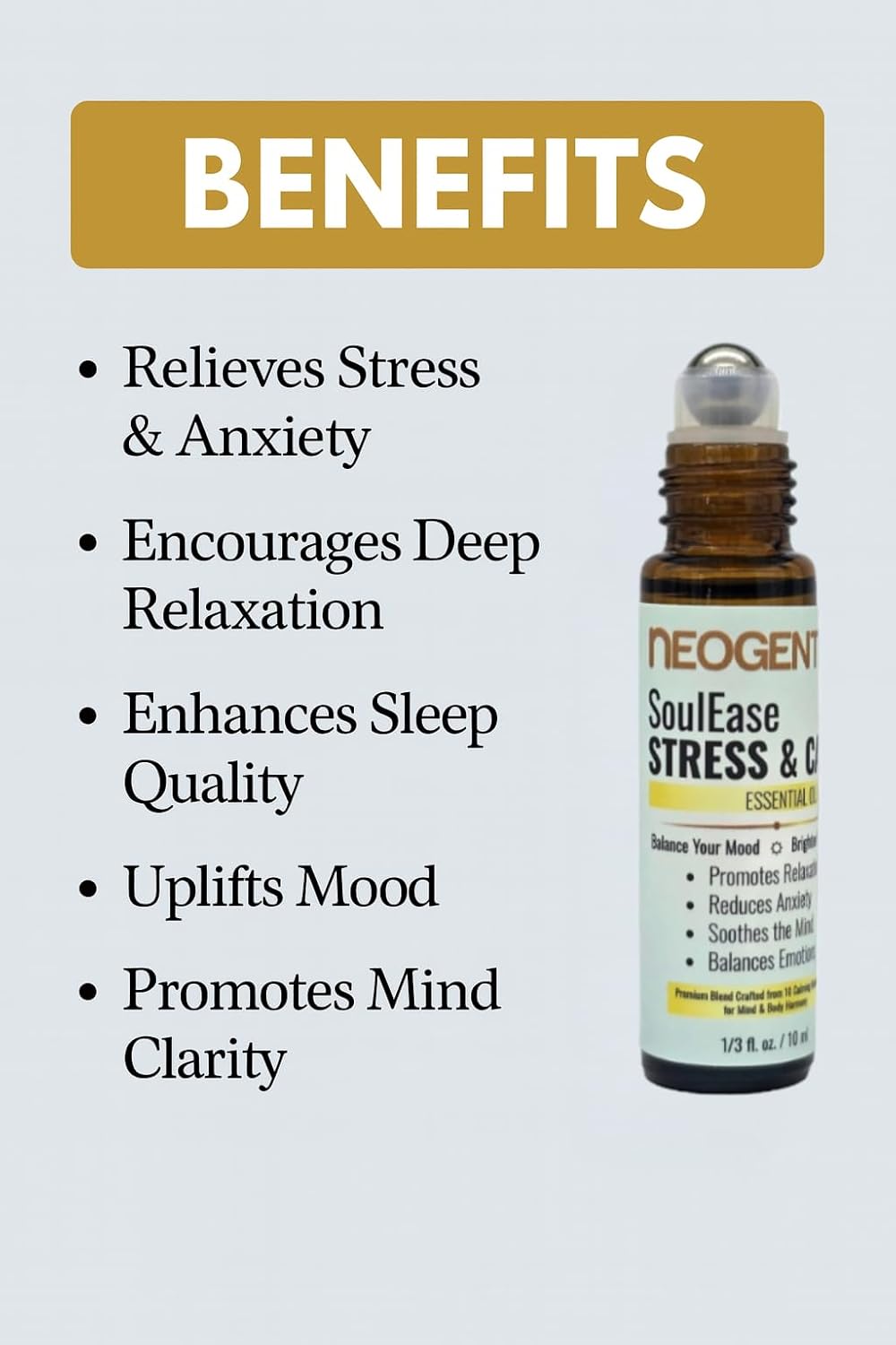 SoulEase Stress & Calm Essential Oil Roll On – Made from 10 Premium Calming Botanicals – Soothing Floral • Warm Wood • Gentle Citrus – 100% Natural Oil – 10ML