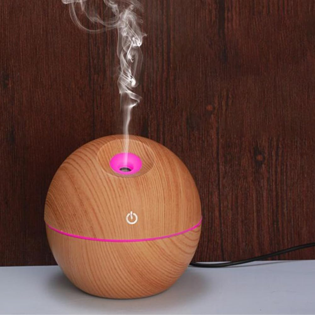 Portable USB Essential Oil Diffuser 130ml Ultrasonic-Humidifier with Colorful Lights Wood Grain Aromatherapy Mist Maker for Home Office Car Travel Relaxation Aromatic Therapy Air(Light wood grain)