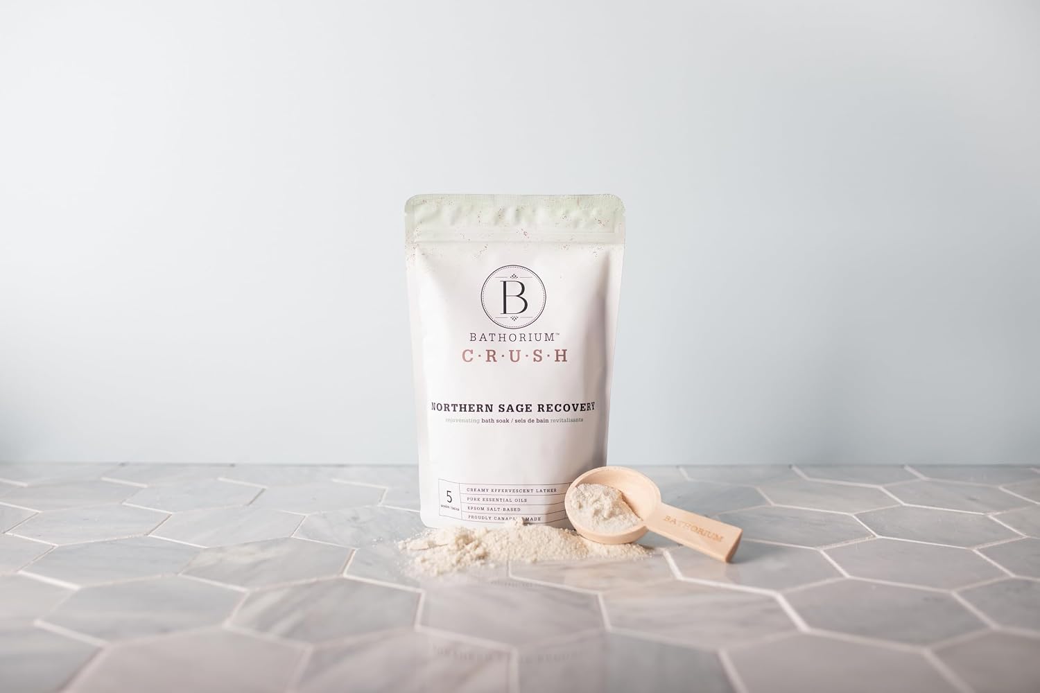 Bathorium Northern Sage Recovery Crush, Revitalizing Bath Soak, Dead Sea & Epsom Salt, Sage, Pine, Eucalyptus, pH-Balanced for Women, 5+ Baths, 21 oz