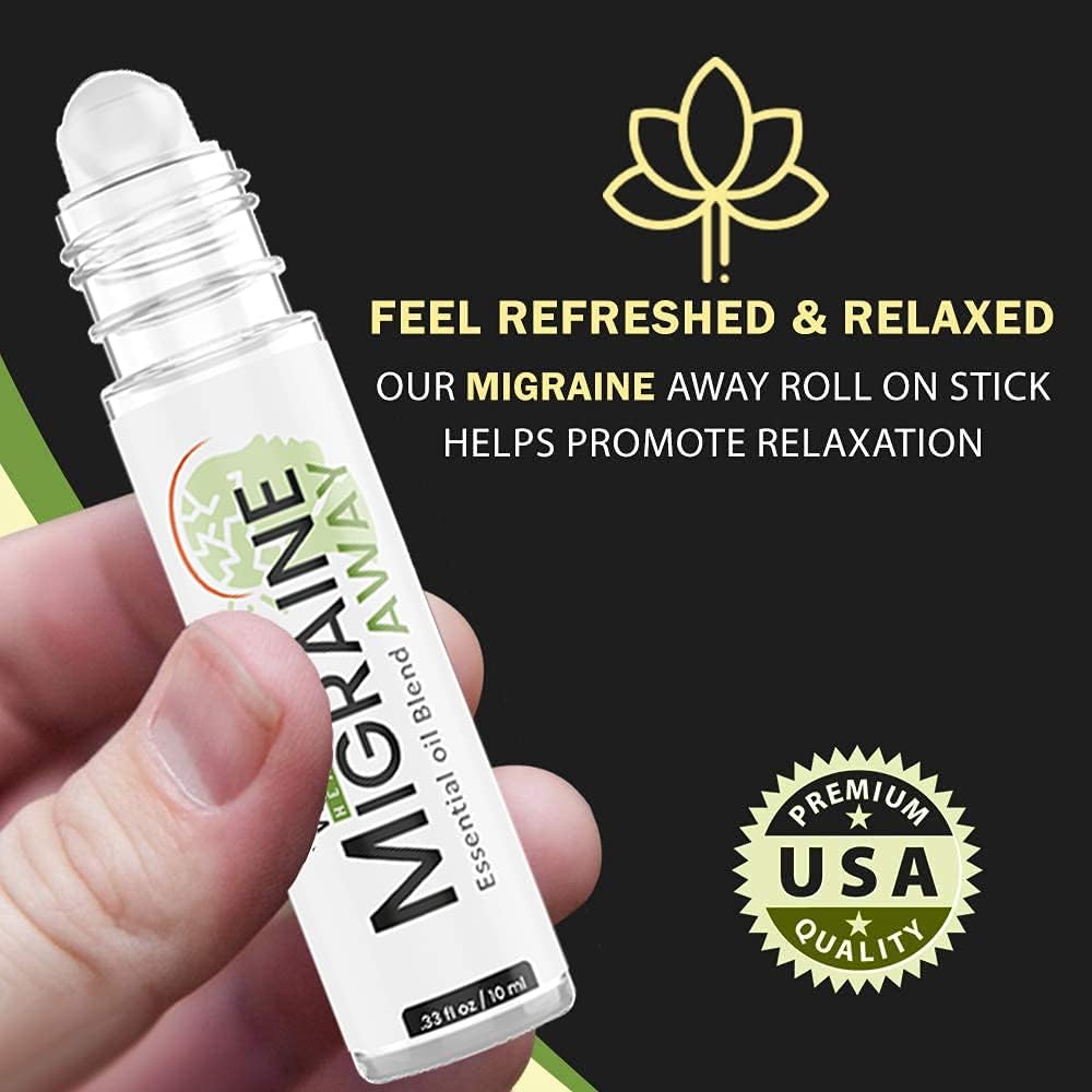 Migraine & Headache Relief – 100% Natural Essential Oil Roll-On – Cooling Peppermint, Lavender & Marjoram Blend – Ready to Use Aromatherapy Stick – 10ml (Pack of 1)