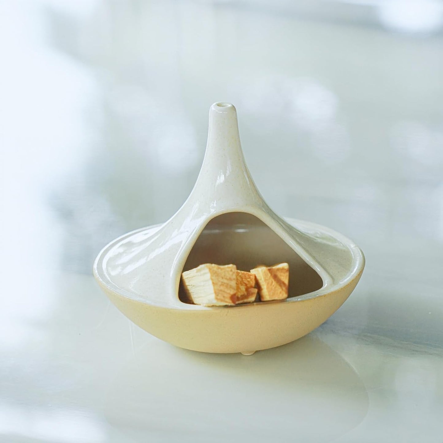 3 in 1 Incense Holder for Palo Santo Sticks Sage Bundles Cone Incense, Handcrafted Ceramic Incense Burner Holder Ash Catcher with Chimney, Smudge Bowl for Yoga Meditation Home Decor (Chimney White)