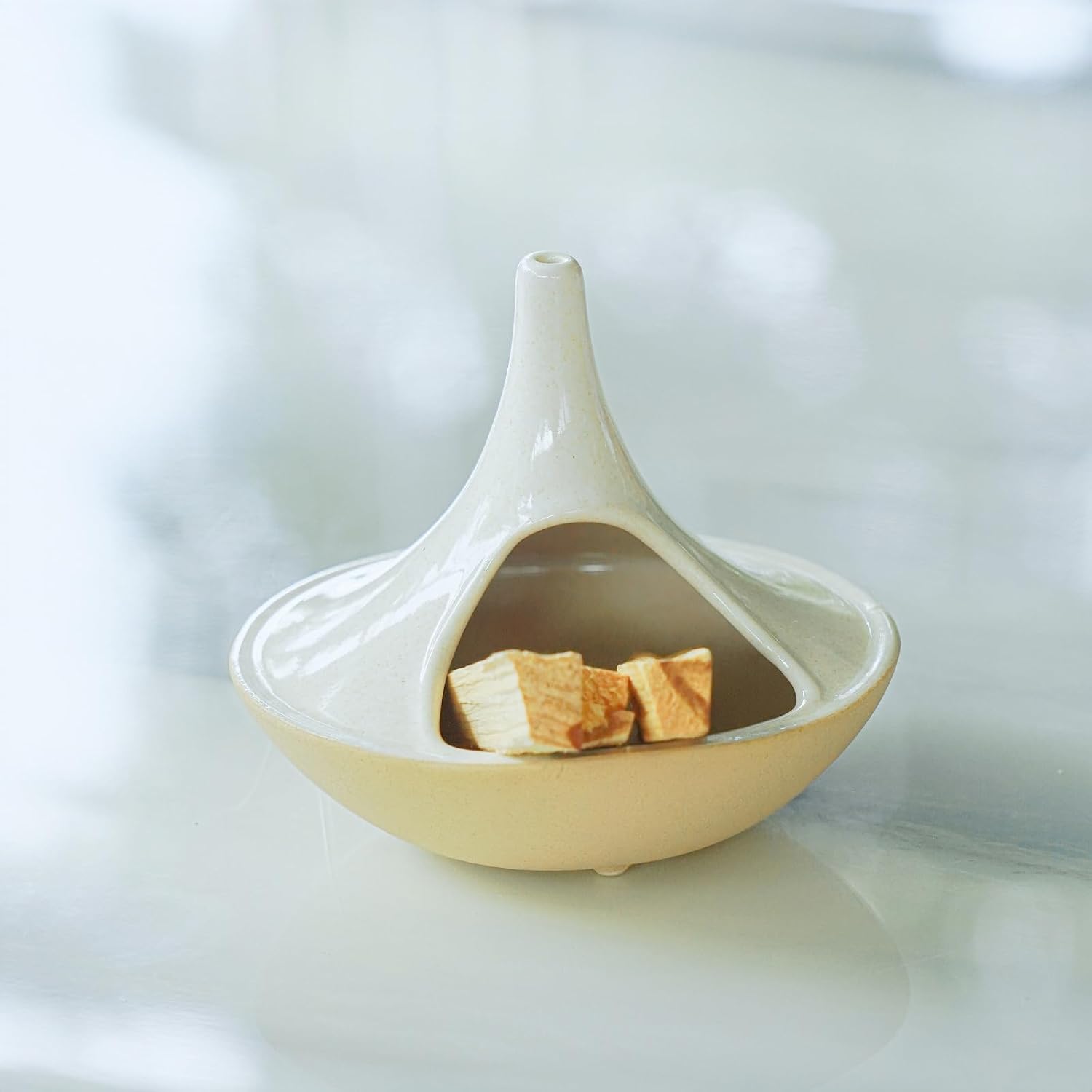 3 in 1 Incense Holder for Palo Santo Sticks Sage Bundles Cone Incense, Handcrafted Ceramic Incense Burner Holder Ash Catcher with Chimney, Smudge Bowl for Yoga Meditation Home Decor (Chimney White)