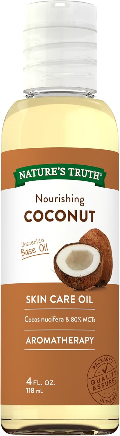 Nature's Truth Coconut Oil for Skin | Unscented Liquid Oil | Pure Plant Based | Paraben and Gluten Free | 4 oz