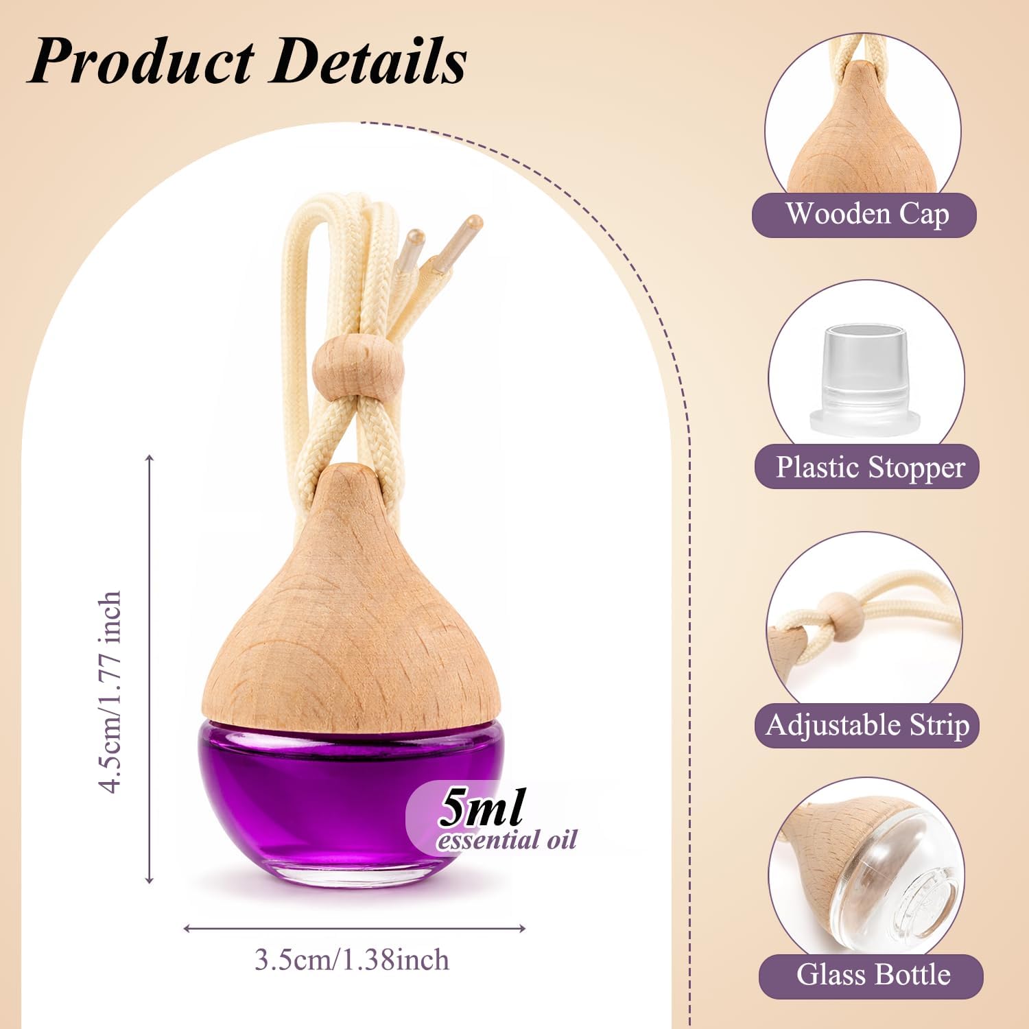 Car Air Freshener in Glass, Refillable Car Essential Oil Diffuser Lavender Scent – Reusable Fragrance Diffuser for Auto Odor Eliminator & Interior Decoration for Fresh and Relaxing Driving-2 Pack