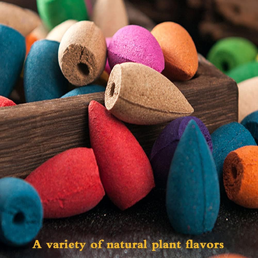 450 Pcs Backflow Incense Cones - Waterfall Incense Cone, 9 Natural Plant Fragrances, Burner Holder