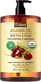 Yoken Pure Jojoba Oil Organic USDA Certified 16 fl oz, 100% Natural Jojoba Oil for Hair, Skin & Face, Cold Pressed Unrefined, Deeply Body Moisturizer Jojoba Carrier Oils for Essential oil Mixing