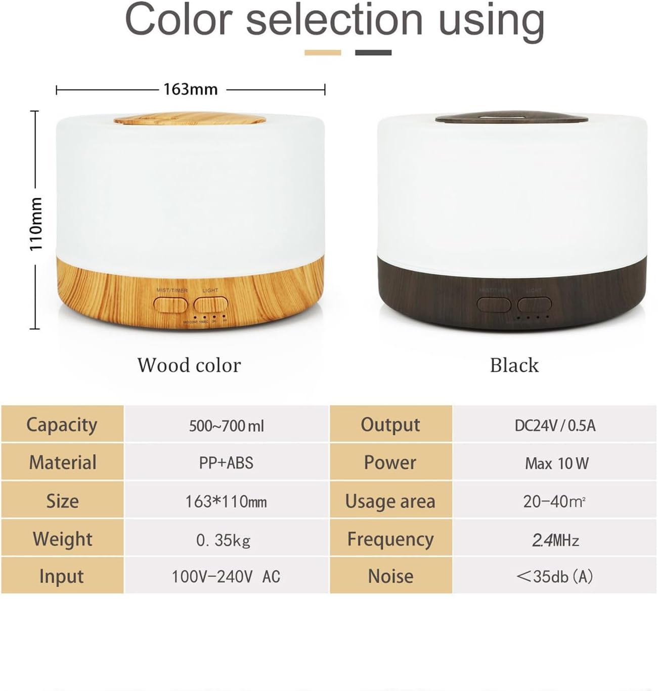 Essential Oil Diffuser, Wood Ultrasonic Cool Mist Humidifier, 500ml Humidifiers for Bedroom, Waterless Auto-Off, for Home,Bedroom,Office (Light Wood)