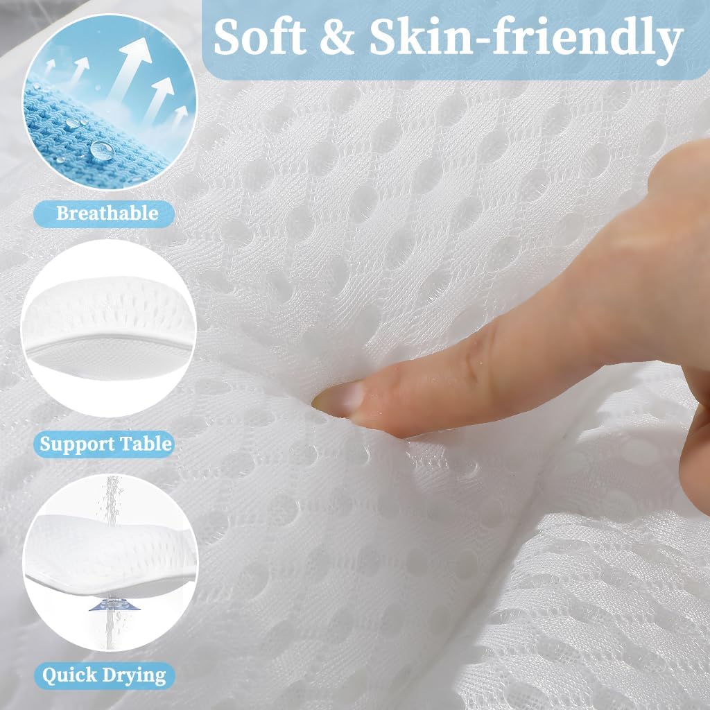AmazeFan Luxury Bath Pillow,Ergonomic Bathtub Spa Pillow with 4D Air Mesh Technology and 6 Suction Cups,Helps Support Head,Back and Neck,Fits All Bathtub,Hot Tub and Home Spa (US Patent) (White)