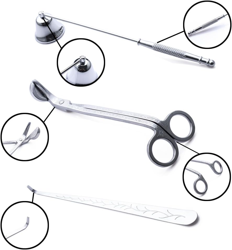 Candle Accessory Gift Pack,3 in 1 Candle Accessories Set with Candle Bell Snuffers, Wick Trimmer and Candle Wick Dipper