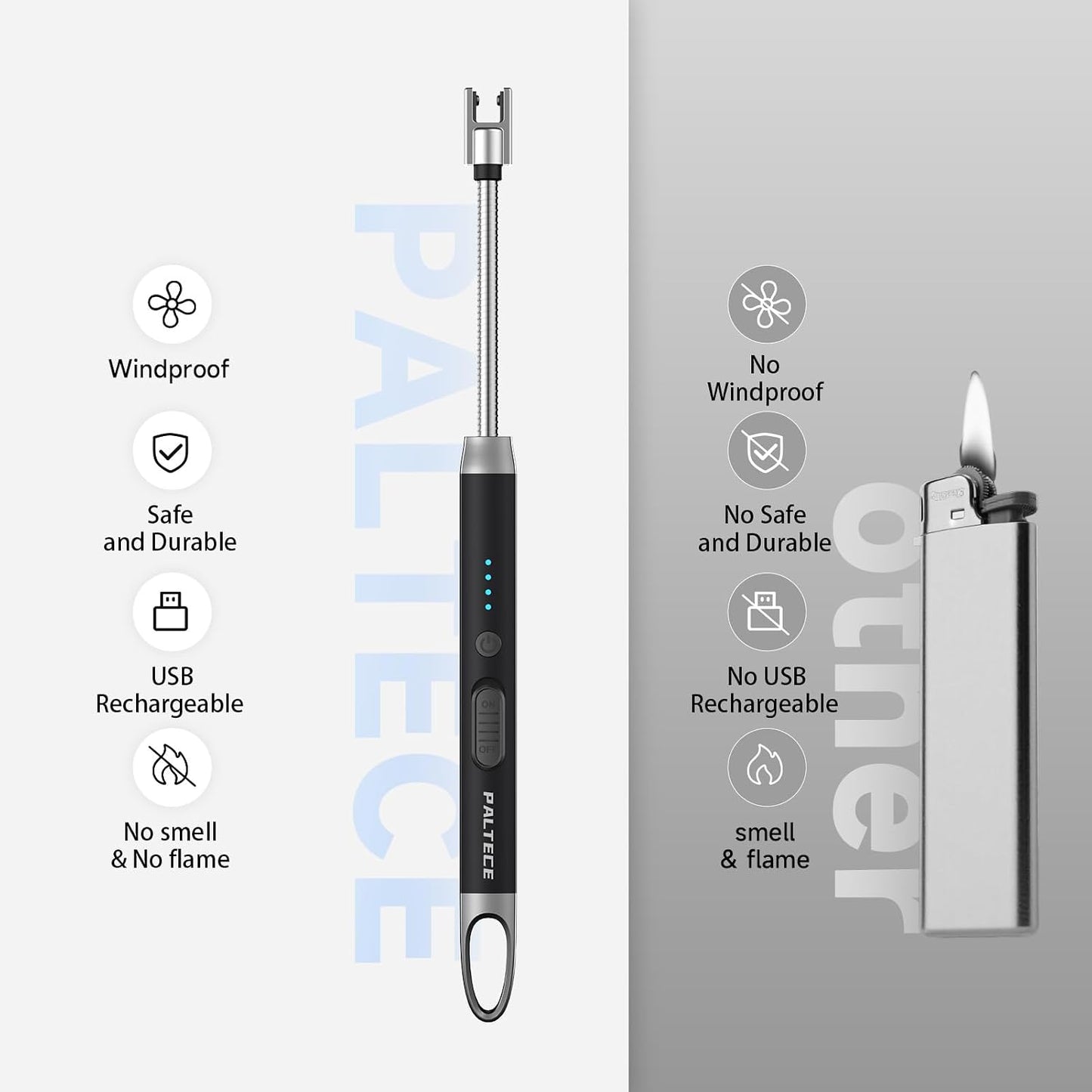 Electric Candle Lighter, USB-C Rechageable Arc Lighters for Camping, Long Lighter with 360° Flexible Neck & Safety Switch, Windproof lighters for BBQ, Gift for Mom, Wife (Black)