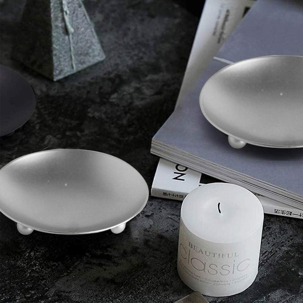 2 Sets Iron Plate Candle Holder, Roucerlin Decorative Iron Candle Plate, Premium Pedestal Stand Candlestick Plates for Wax (Silver)