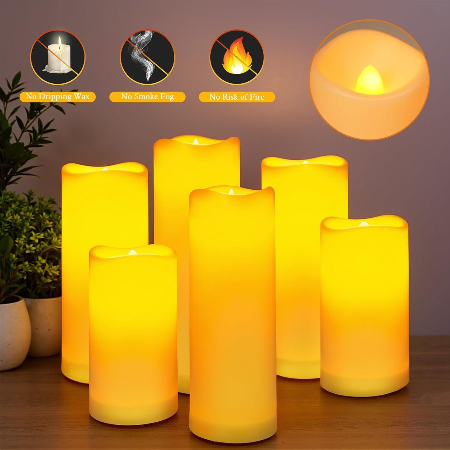 24pcs Flameless Candles with Remote Timer,Waterproof Outdoor LED Candles with Battery Operated(D 2.2” x H 4”/5”/6”),Warm Flickering Glow for Cozy & Romantic Home Décor/Wedding/Halloween/Festiv