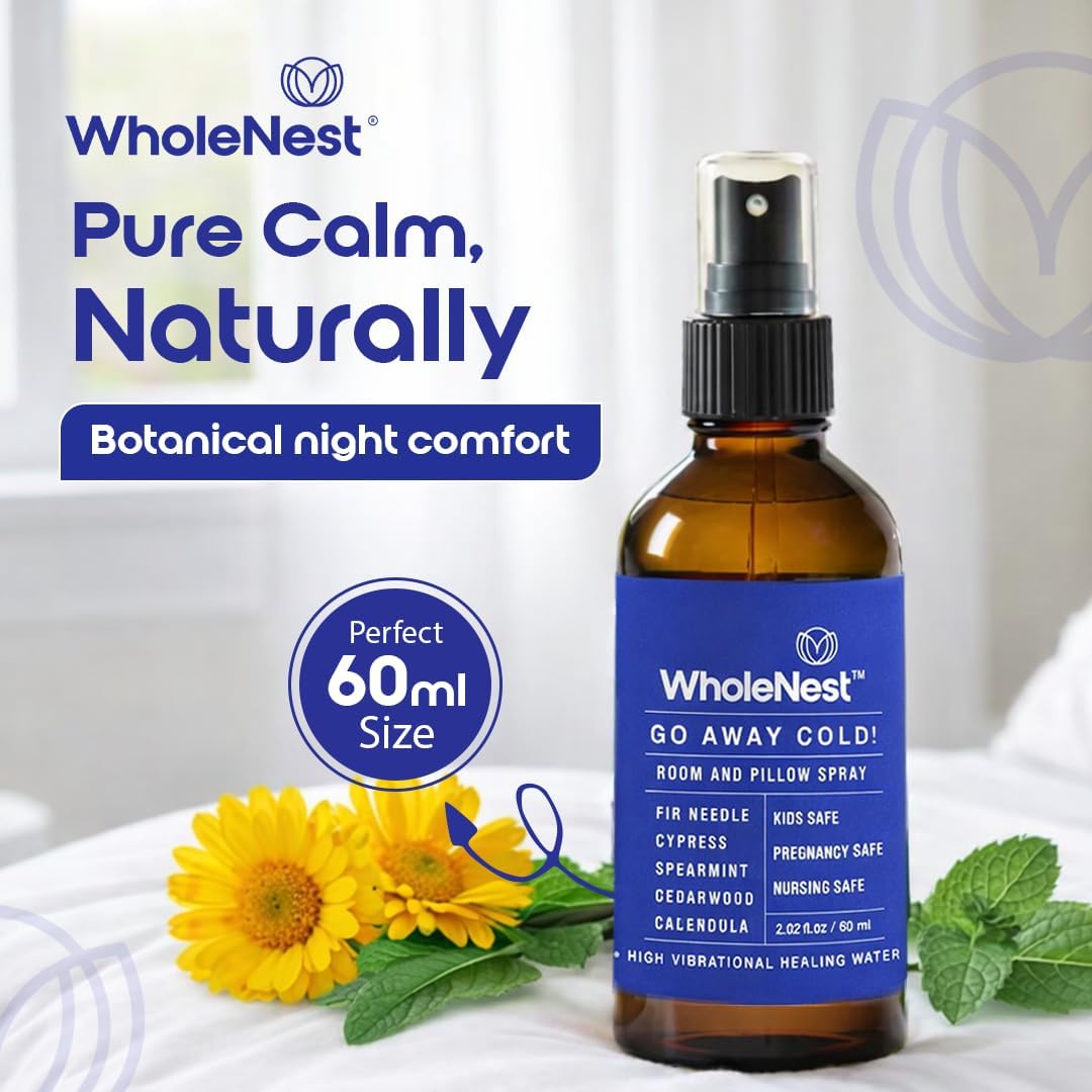 Go Away Cold Refreshing Pillow Mist Sleep Spray | Aromatic Pillow & Room Sleep Spray to Breathe Easy | Essential Oil Blend with Fir Needle, Spearmint & Cedarwood for Nightime Comfort | 60 ml