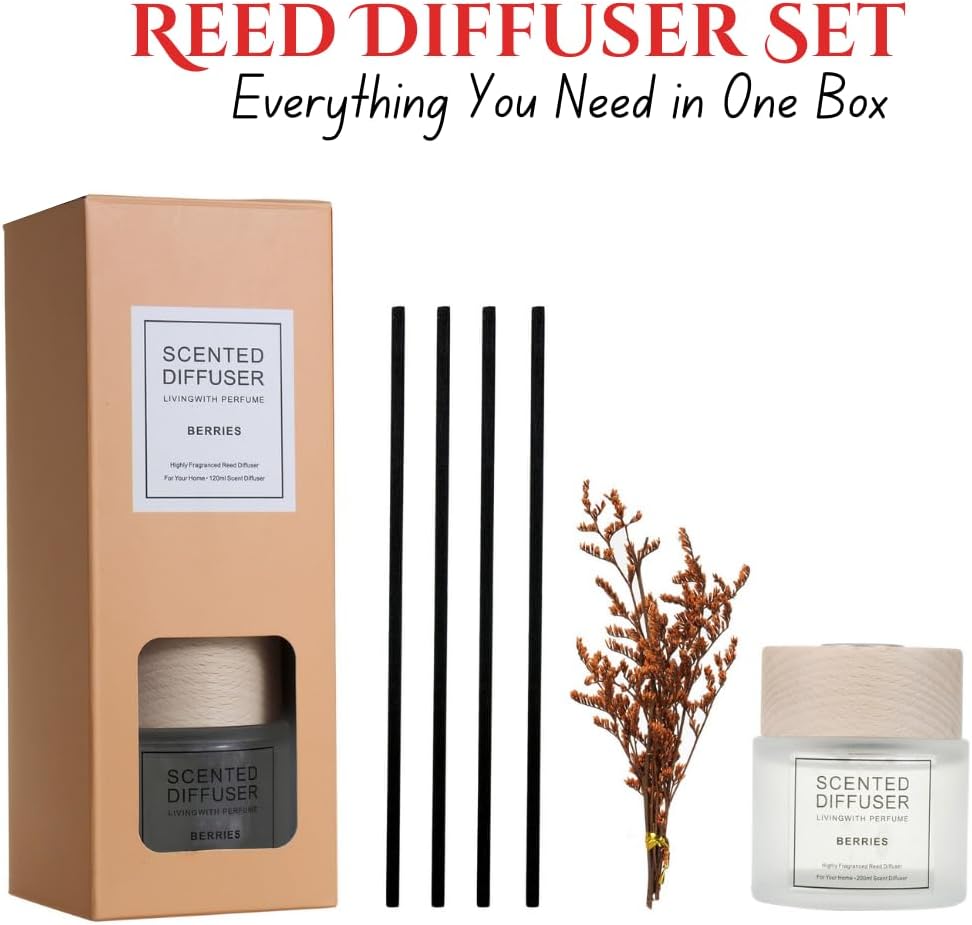 SINT Scented Reed Diffuser Set 120 ml with Reed Sticks, Home Fragrance Diffuser for Bathroom Bedroom Living Room Office, Long Lasting Aroma Oil Decor Gift for Housewarming and Relaxation, Berries