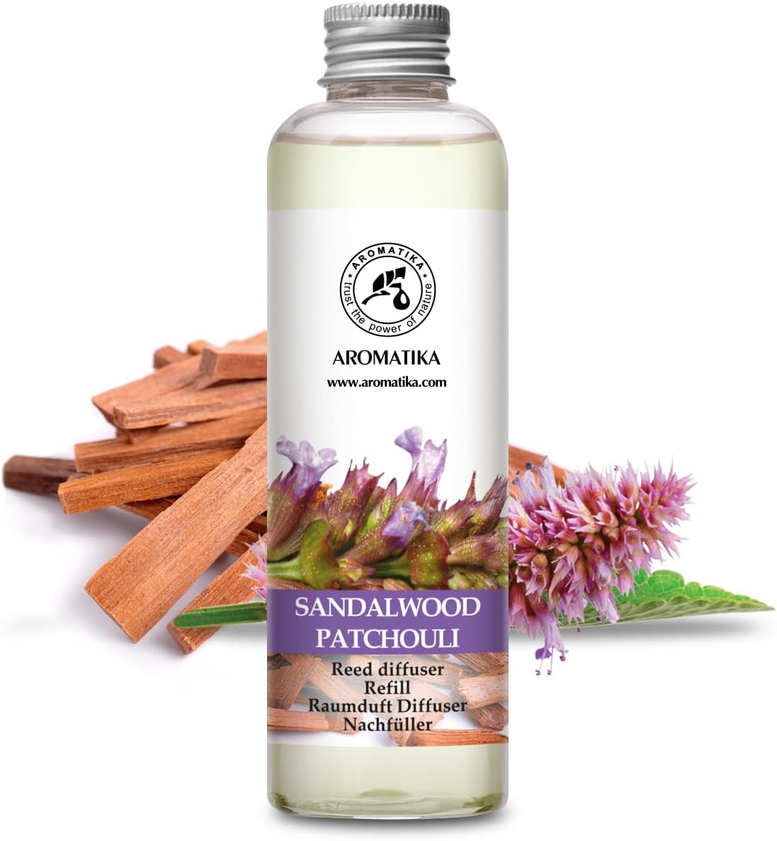 Reed Diffuser Refill Sandalwood & Patchouli 6.4 fl oz - Scented Refill with Essential Oils - Home & Office Fragrance - Aromatherapy - Spa, Boutique