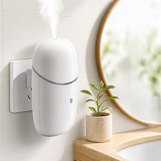 Waterless Essential Oil Diffuser, Cold Waterless Diffuser with Low/High Switch, Plug in Diffuser with Night Light, Quiet Wall Aromatherapy Diffuser for Home Living Room Bedroom Bathroom White