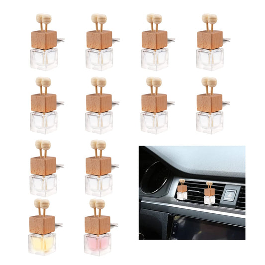 12 Pack Empty Car Air Freshener Perfume Clip Glass Essential Oil Diffuser Bottle Aromatherapy Fragrance Diffuser Vent Outlet