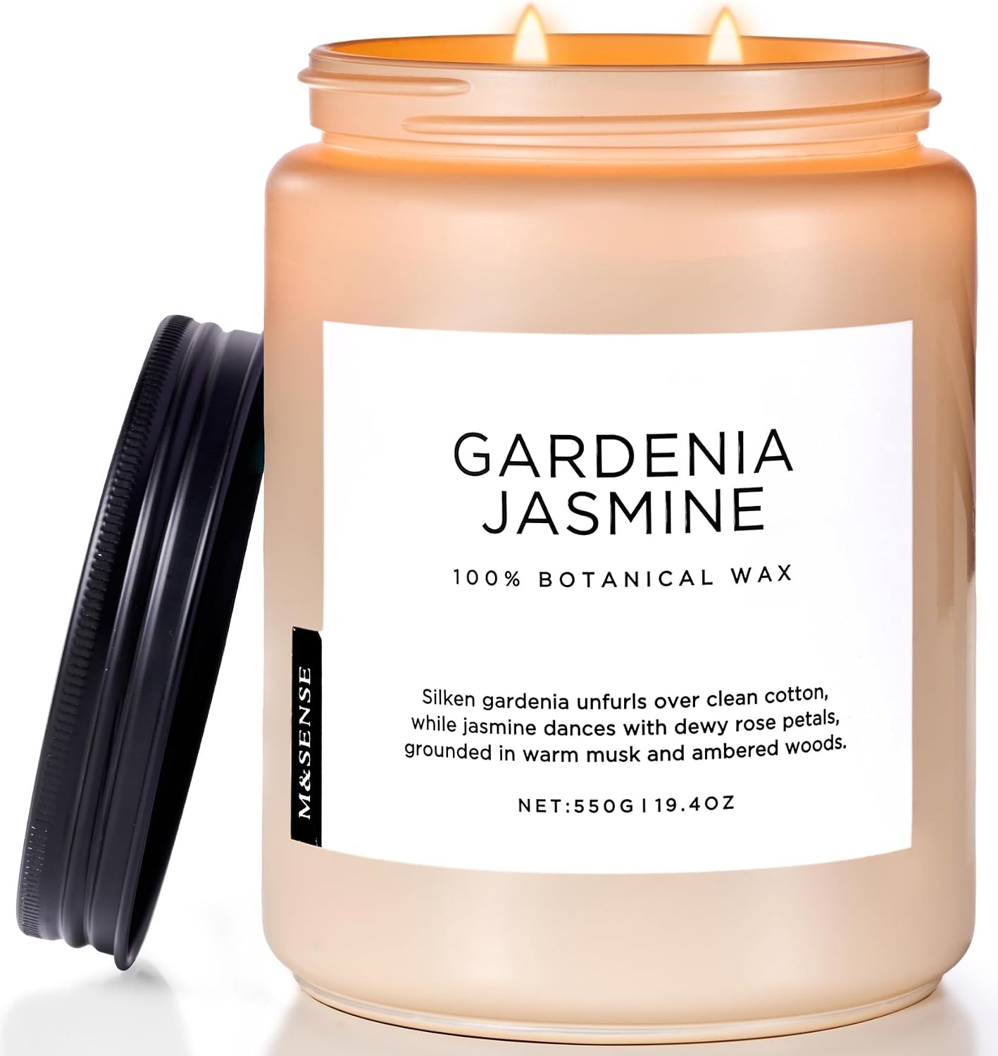 M&SENSE Large Gardenia Jasmine Scented Candles, 19.4oz Natural Soy Wax, 110 Hours Long Lasting Slow Burning, Non Toxic Clean Burn, Spring Floral Scent Aromatherapy Candle for Her