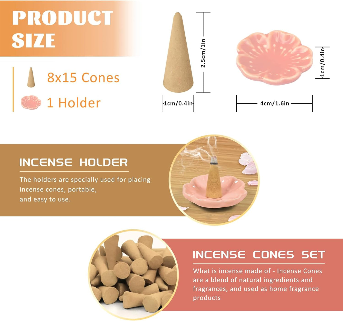STRN Incense Cones 120 Scented Cones for All Seasons, Assorted Cone Incense Scents with Incense Holder, Vanilla Mint Coconut Cedarwood Apple Pie Forest Citrus Cinnamon
