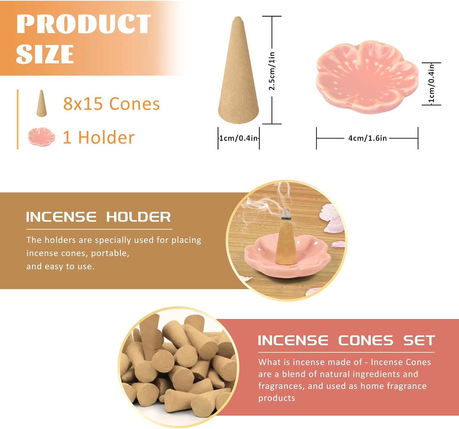 STRN Incense Cones 120 Scented Cones for All Seasons, Assorted Cone Incense Scents with Incense Holder, Vanilla Mint Coconut Cedarwood Apple Pie Forest Citrus Cinnamon