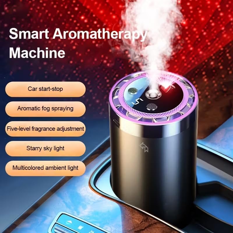 Car USB Aroma Diffuser, Portable Aroma Diffuser, with LED Ambient Light, Easy to Operate, deodorizing Function, Suitable for Cars and Home use, Comes with 3 Bottles of Ocean Essential Oil