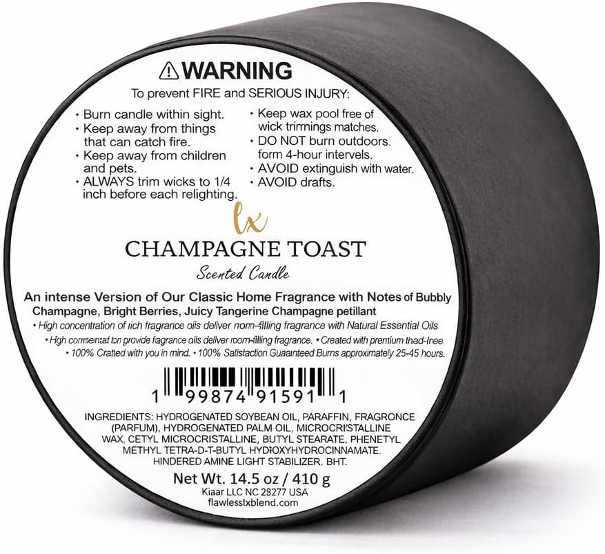 Soy Wax Candle, Black with Gold Lid, 14.5 oz, Premium Fragrance Long Lasting Candle (Champagne Toast)