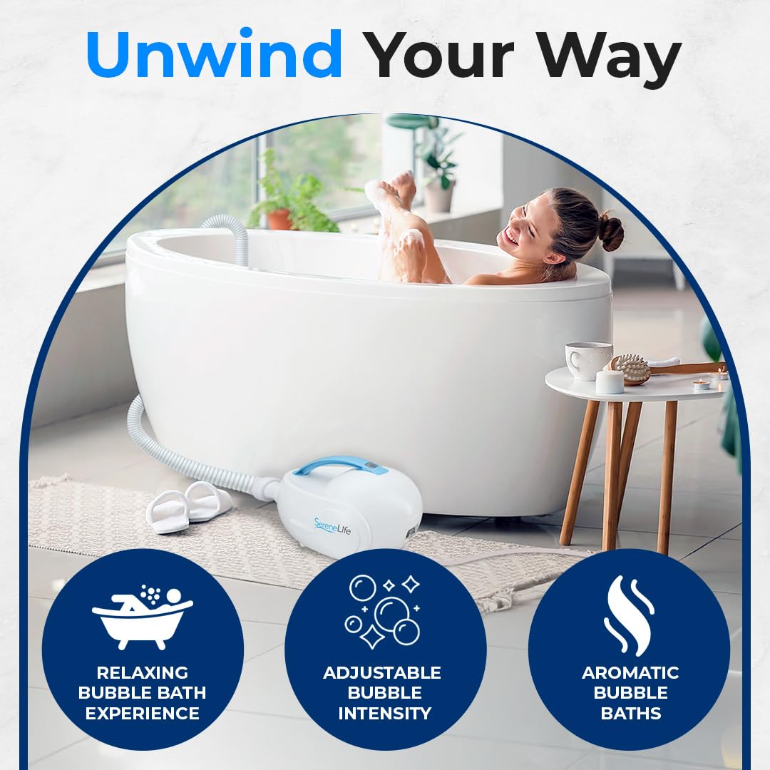 SereneLife Portable Spa Bubble Bath Massager - Waterproof Non-Slip Mat with Suction Cup Bottom