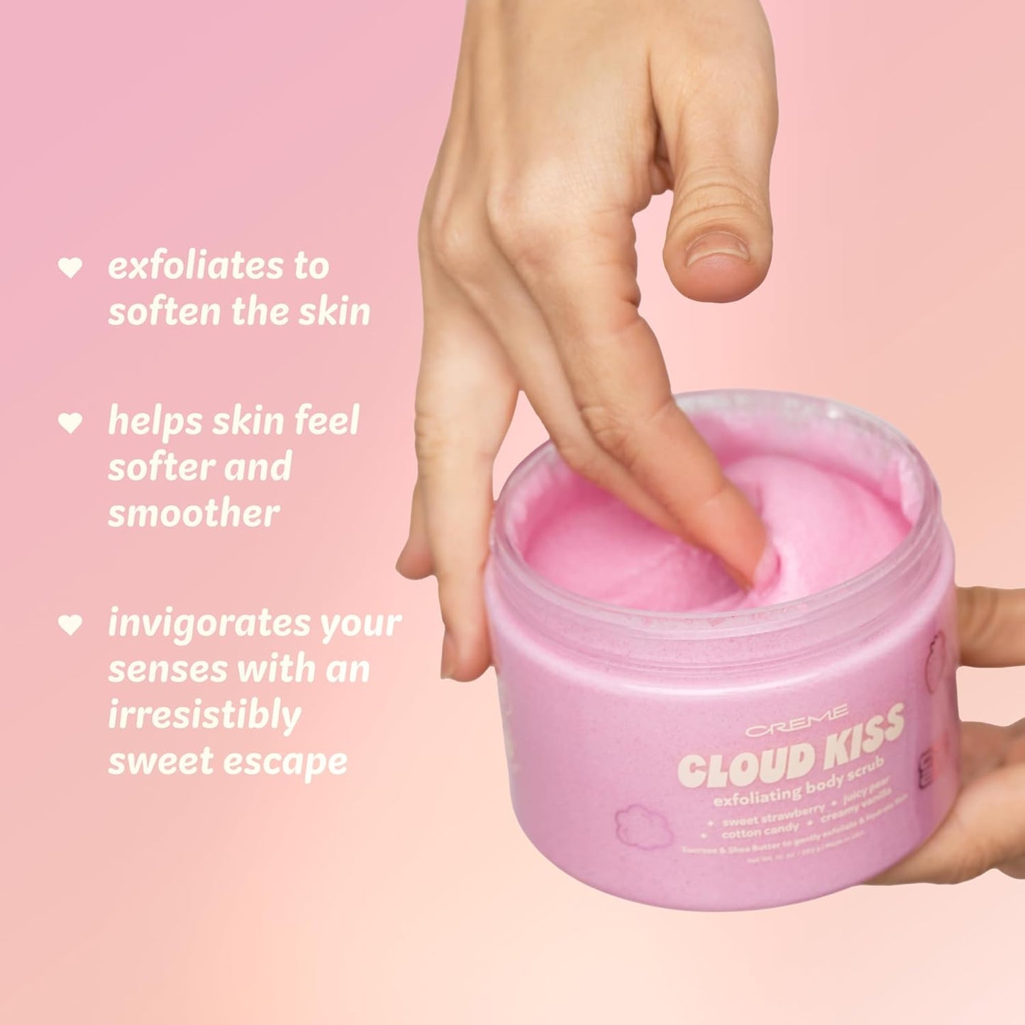 The Crème Shop Smoothing Body Scrub | Exfoliating Sugar Scrub with Almond Oil, Scented with Sweet Fruits, Creamy Vanilla & Soft Musk, 10 oz.