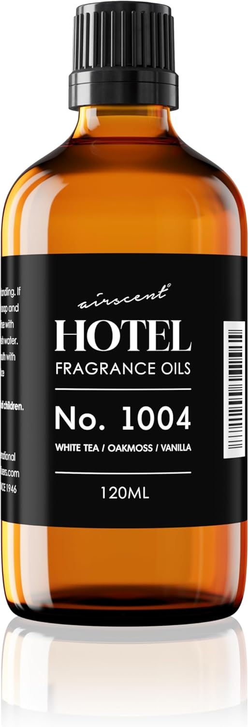 AirScent Hotel Diffuser Oil No. 1004 - White Tea, Oakmoss and Vanilla - Premium Fragrance Oil for Ultrasonic and Waterless Diffusers and Crafting - 120 mL, 4 fl oz Glass Bottle