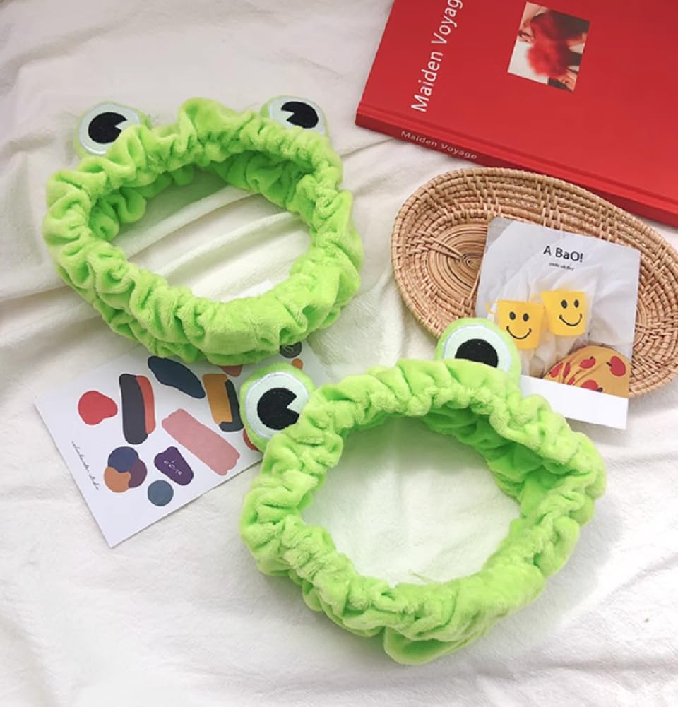 Huachi Makeup Headbands for Women for Washing Face Frog Headband Cute Spa Animal Facial Hair Band for Girls Soft Elastic Skincare Shower Head Wraps Green