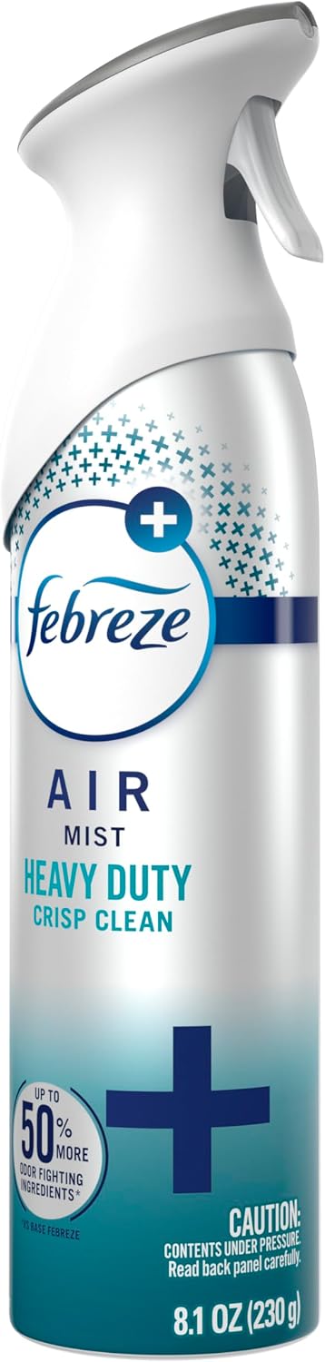 Febreze Air Mist, Air Freshener Spray, Odor Fighting Room Spray, Deodorizer for Home Bathroom Kitchen Office Apartment Dorm Room Classroom, Heavy Duty Crisp Clean Scent, 8.1oz, (Pack of 6)