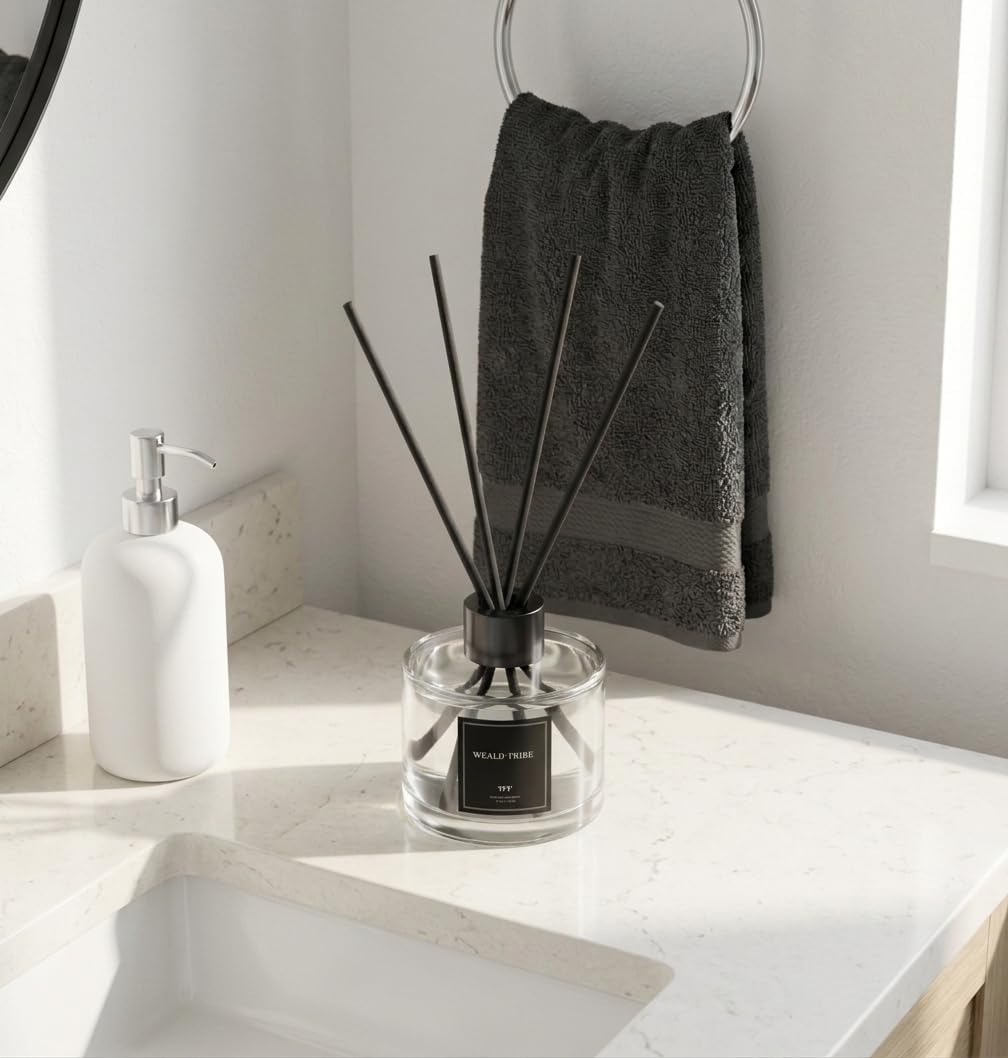 Reed Diffuser Set of 3 for Bathroom Air Fresheners, Oil Diffuser Sticks | Fresh Linen, Ocean, Eucalyptus & Mint Scent(1.7 fl oz Each Pack) Fragrance with 12 Sticks Defusers | Shelf Decor