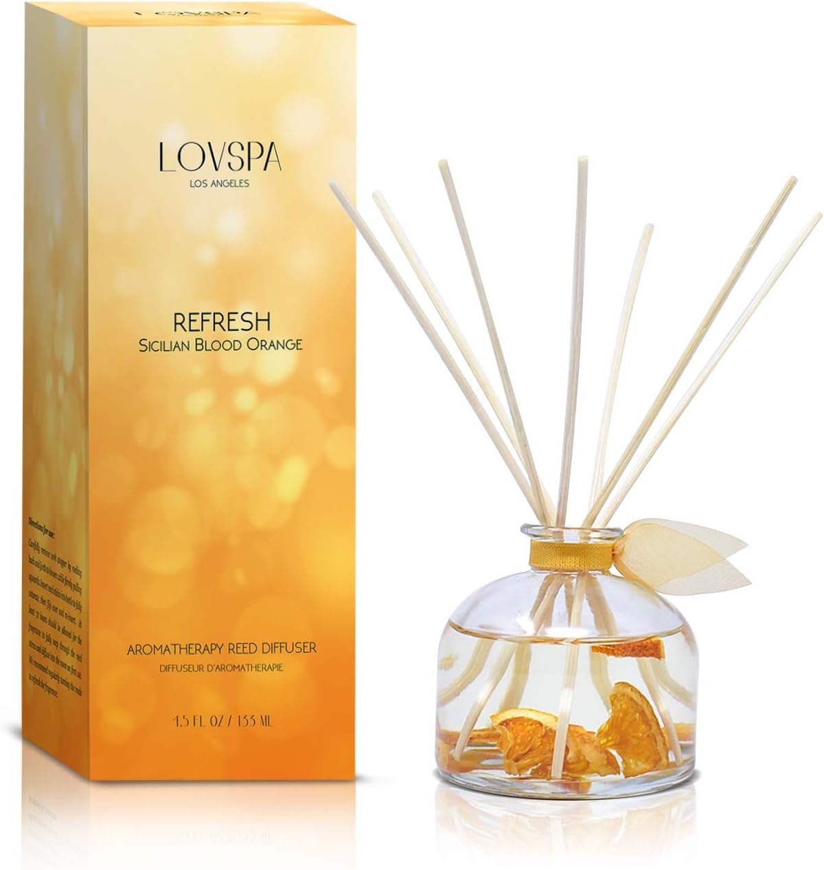 Reed Diffuser Set, Refresh Sicilian Blood Orange Scented Oil Diffuser with Sticks, Home Fragrance Accessories for Bathroom Shelf Decor, Aroma Diffusers for Home or Office Desk, USA Made