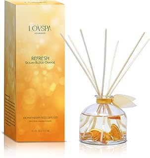 Reed Diffuser Set, Refresh Sicilian Blood Orange Scented Oil Diffuser with Sticks, Home Fragrance Accessories for Bathroom Shelf Decor, Aroma Diffusers for Home or Office Desk, USA Made