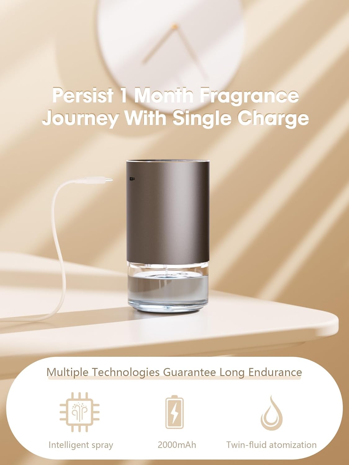 Waterless Oil Diffuser for Home, Car, Office - Rechargeable Scent & Essential Oil Diffuser, 4 Mist Modes and 1/2/4/6 Hour Timer, Portable Cordless Aromatherapy, Spill-Proof Metal Design - Black