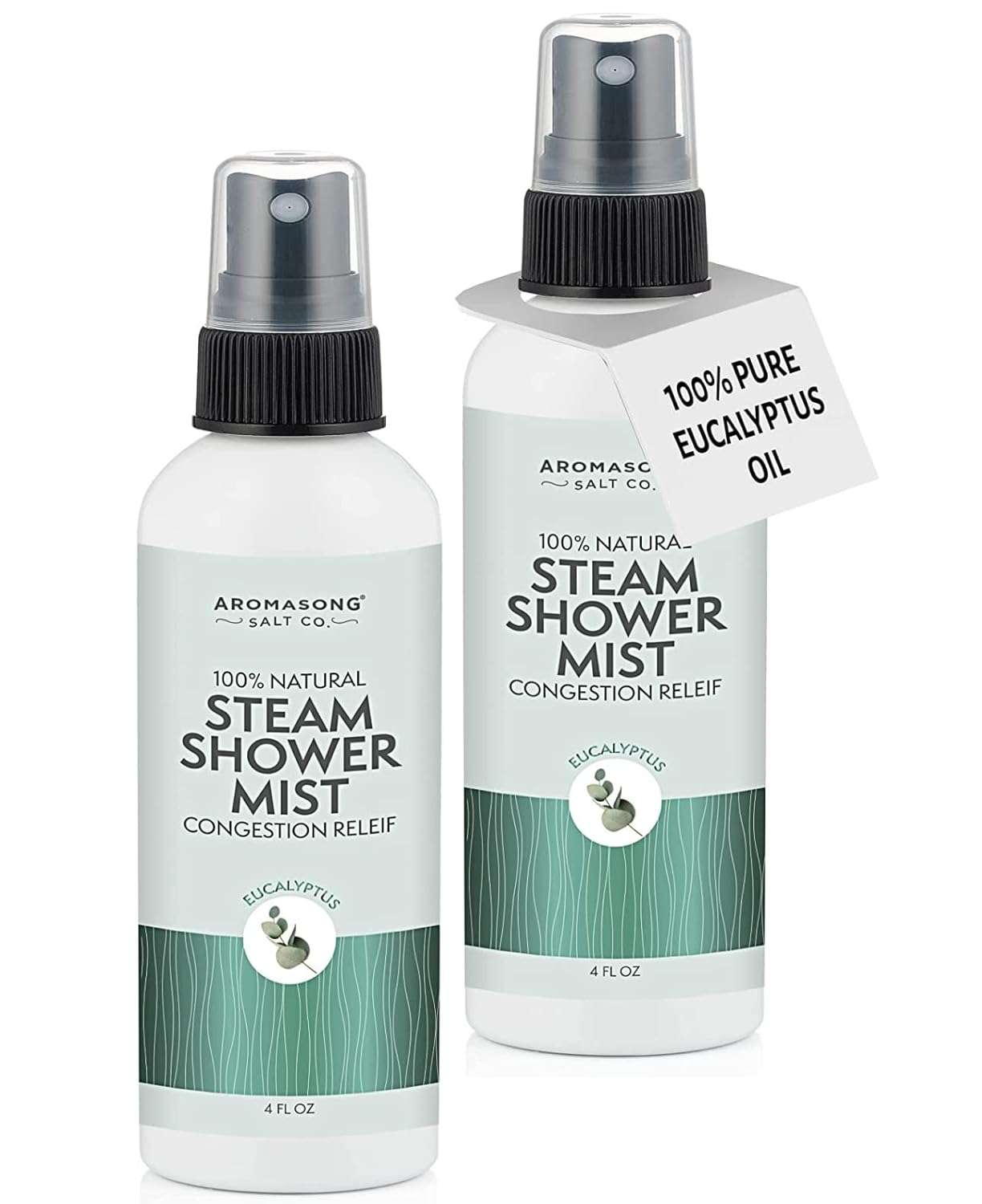 Aromasong Eucalyptus Shower Spray 2-Pack - 100% Pure Eucalyptus Oil - Natural Essential Oil Mist for Relaxing Aromatherapy Infusion Vapor for Hot Tub, Spa, Steam Sauna Room - Used for Sinus