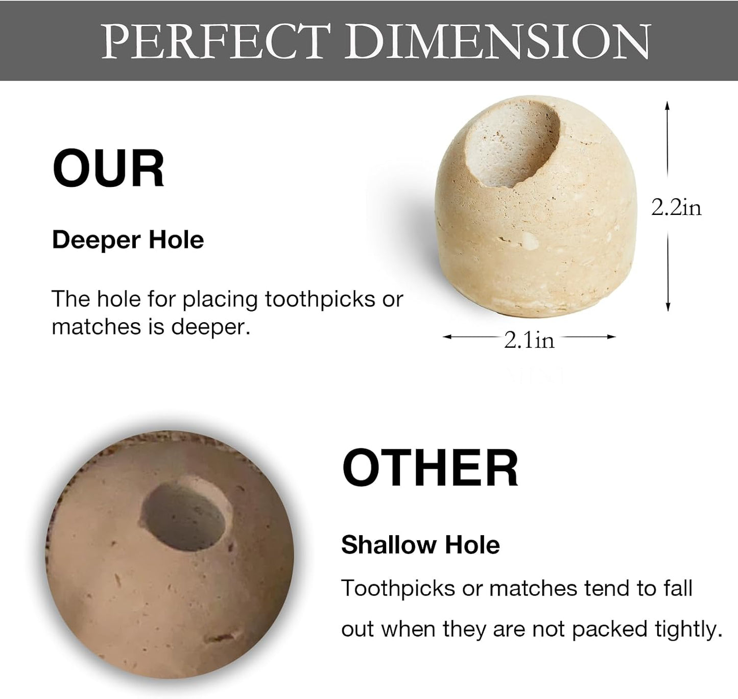 100% Travertine Toothpick Holder | Match Holder | Cute Beige Match Jar | Matches Box for Candles or Bathroom Decor | 2.1*2.1*2.2 | Toothpicks NOT Included