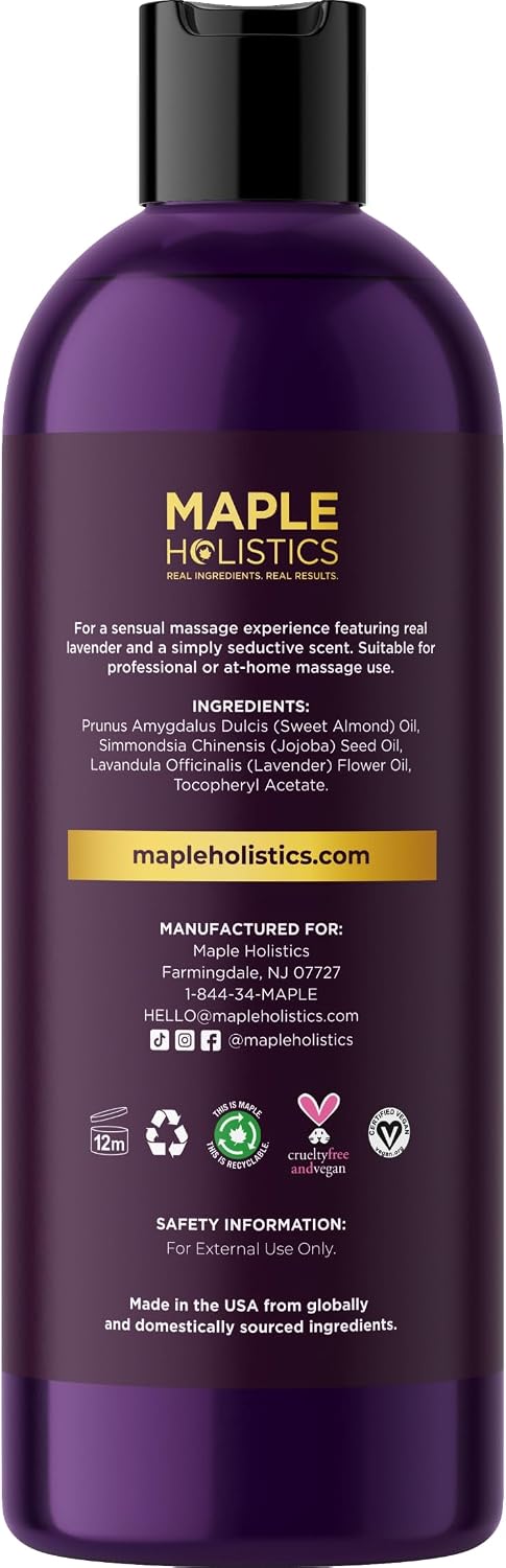 Aromatherapy Sensual Massage Oil for Couples - Relaxing Lavender Massaging Oil for Massage Therapy with Vitamin E Jojoba &amp; Sweet Almond - Naturally Scented Vegan Non GMO &amp; Gluten Free (8 Fl Oz)