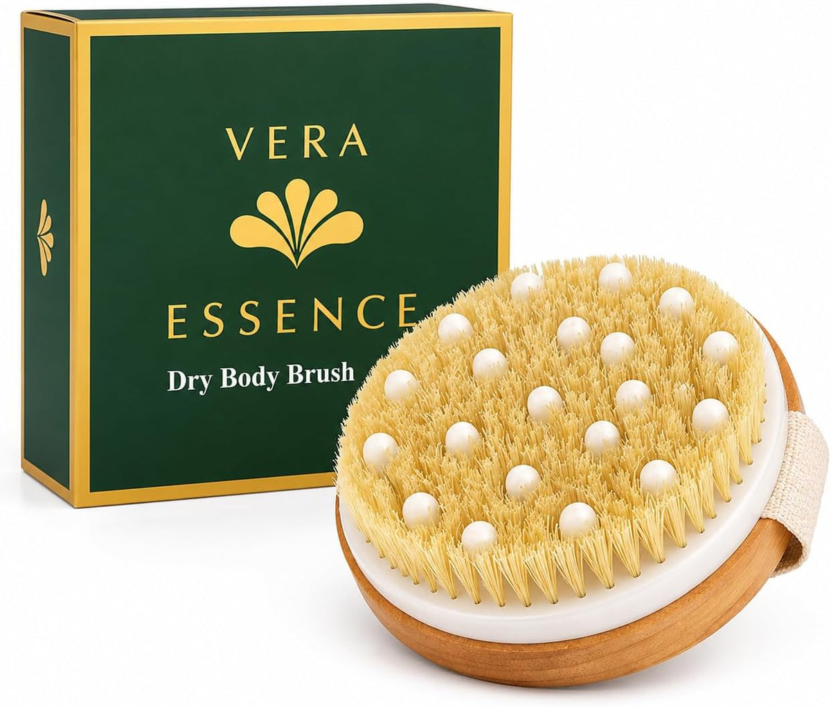 Dry Body Brush for Women &amp; Men, Dry Brush for Lymphatic Drainage, Exfoliating Body Brush with Natural Boar Bristles, Massage Nodes &amp; Bamboo Base for Dry Skin
