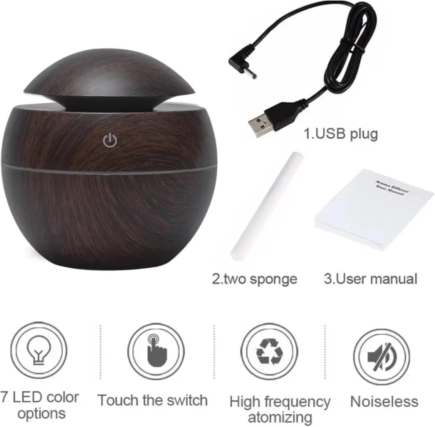 7 Colour LED Air Diffuser & Humidifier with Aromatic Essential Oil Feature | 130ml Ultrasonic Cool Mist | Auto Shut-Off | Aromatherapy Diffuser for Home, Office, Spa and More!