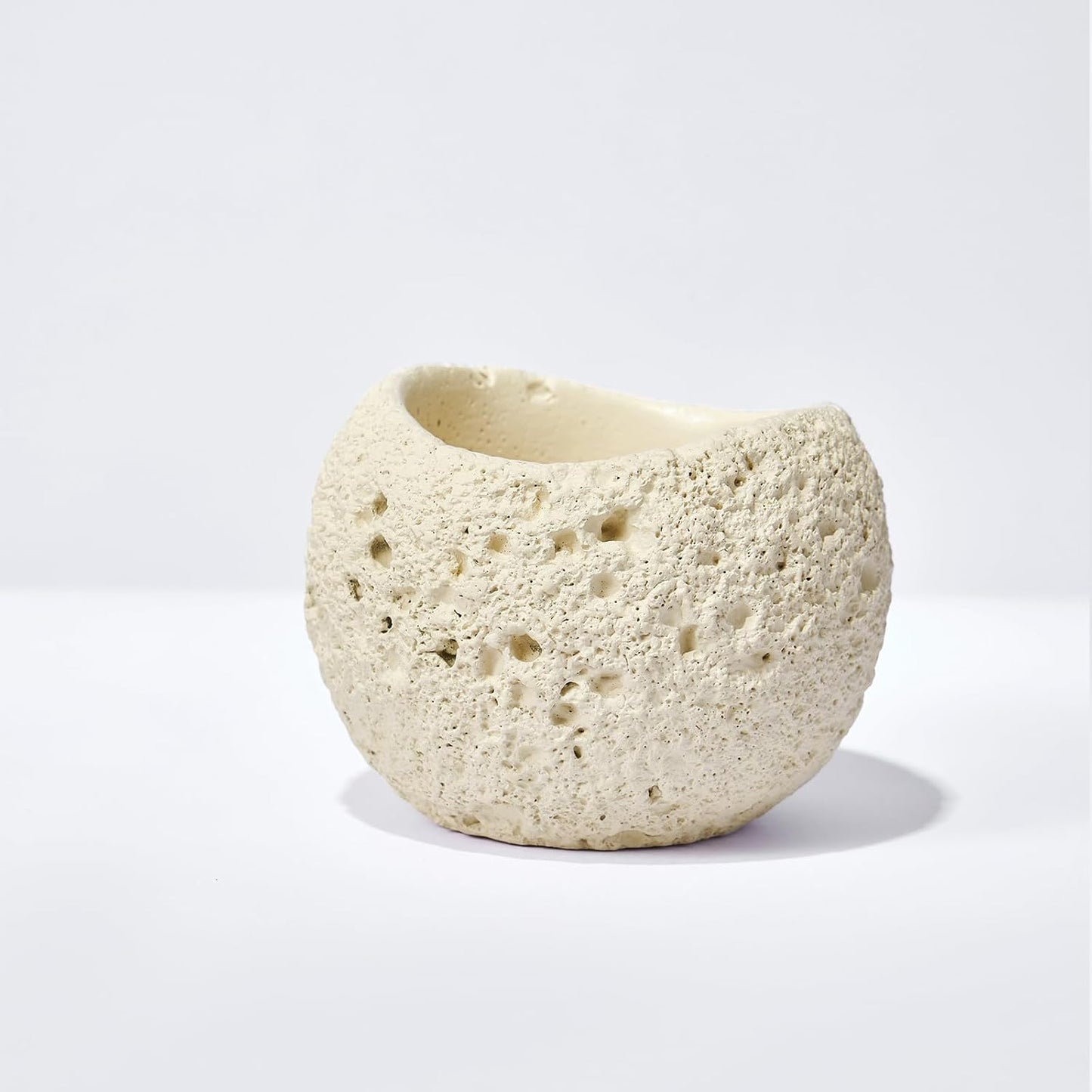 Concrete Match Holder with Striker Modern Sculpted Matchstick Cup for Long Candle Matches Decorative Concrete Match Jar for Fireplace Home Decor - Matches Not Included (Oval)